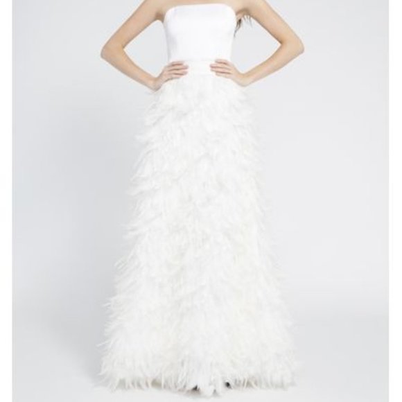Alice + Olivia Ursula Maxi Skirt Ball Gown Sz 0 White Feather - Picture 2 of 12